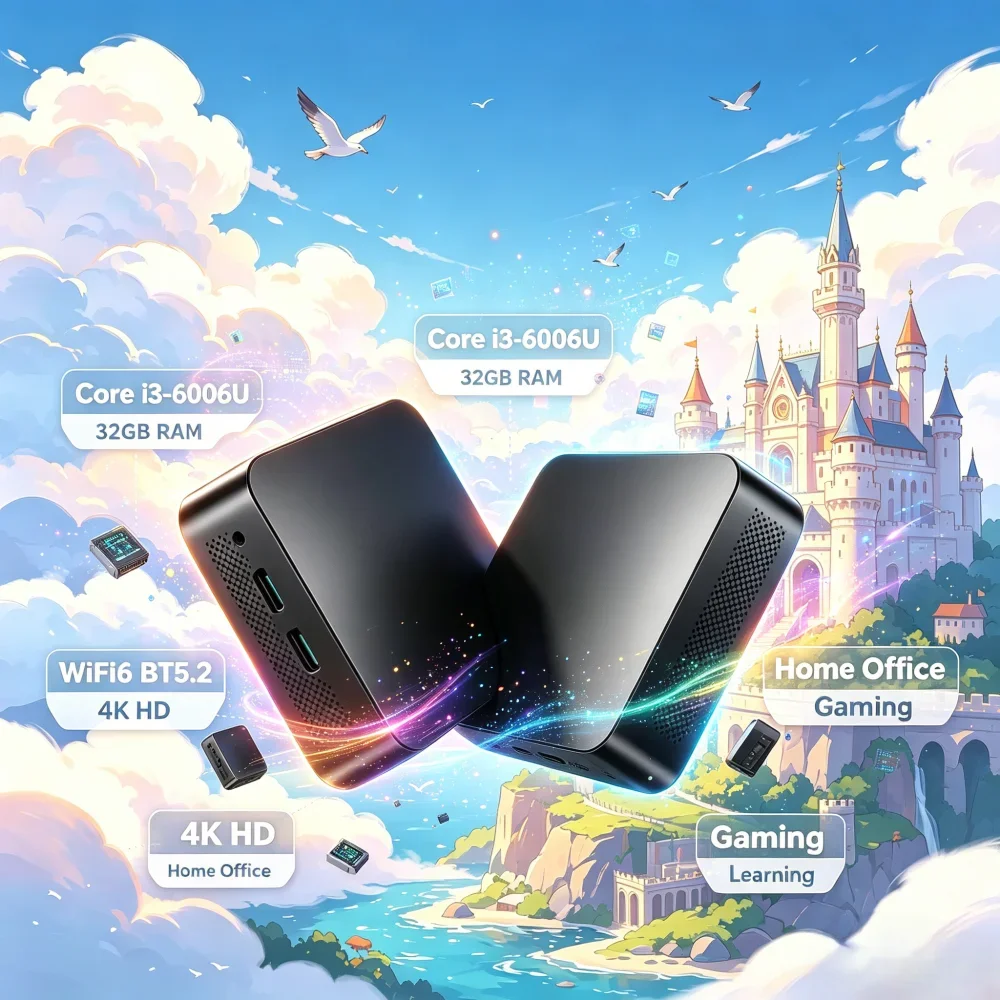 Mini Desktop PC Core i3-6006U Win11 Pro 32GB RAM Large SSD 4K Display WiFi6 BT5.2 Home Office Game Learning Laptop
Mini Desktop PC Core i3-6006U Win11 Pro 32GB RAM Large SSD 4K Display WiFi6 BT5.2 Home Office Game Learning Laptop