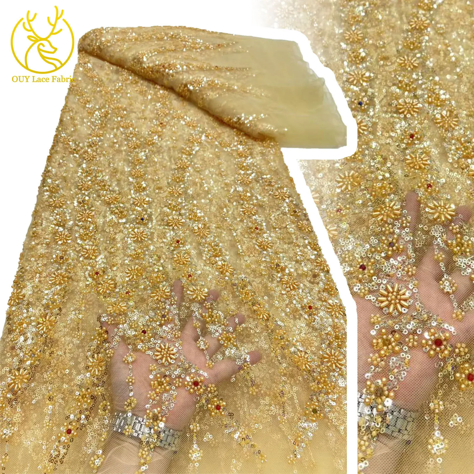Luxury African Sequins Embroidery Beaded Mesh Fabric 2025 High Quality Bridal French Tulle Lace Fabric For Women Party Dresses
Luxury African Sequins Embroidery Beaded Mesh Fabric 2025 High Quality Bridal French Tulle Lace Fabric For Women Party Dresses