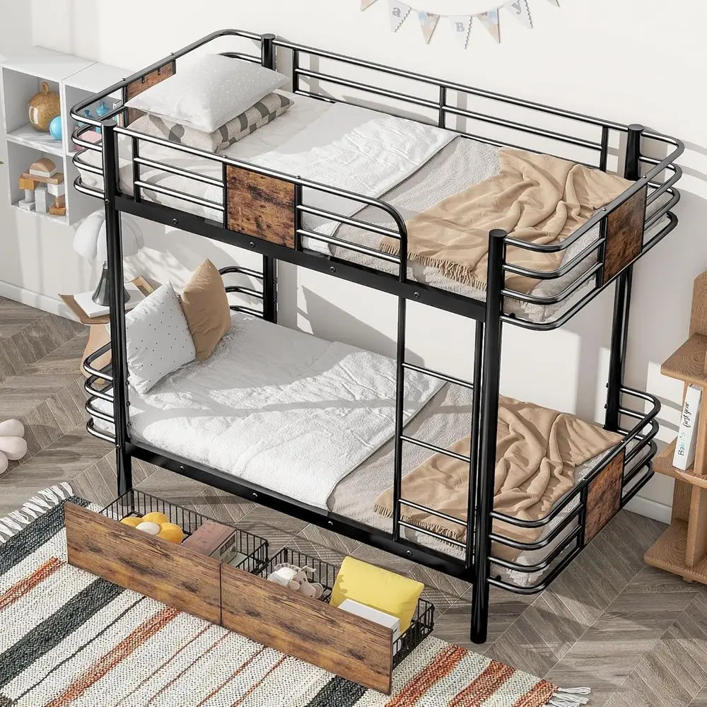 Twin XL Metal Bunk Bed with Guardrail and Storage Drawers, Suitable for Kids, Teens, and Adults, No Box Spring Needed (Black-XL)
Twin XL Metal Bunk Bed with Guardrail and Storage Drawers, Suitable for Kids, Teens, and Adults, No Box Spring Needed (Black-XL)