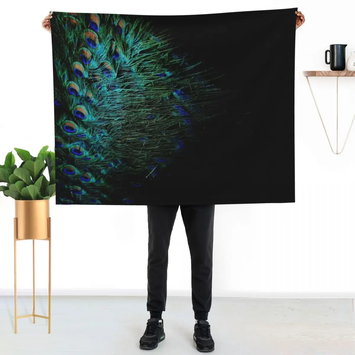 Peacock feathers on a black background Throw Blanket All Weather Soft Throw Blanket for Sofa
Peacock feathers on a black background Throw Blanket All Weather Soft Throw Blanket for Sofa