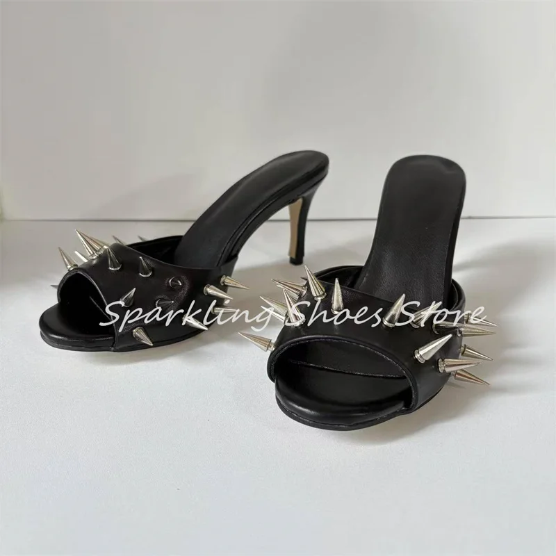 Punk Rivet Black Leather Women Slippers Summer Beach Sandals Square Toe Hight Heel Slip-on Pumps Ladies Party Dress Shoes
Punk Rivet Black Leather Women Slippers Summer Beach Sandals Square Toe Hight Heel Slip-on Pumps Ladies Party Dress Shoes