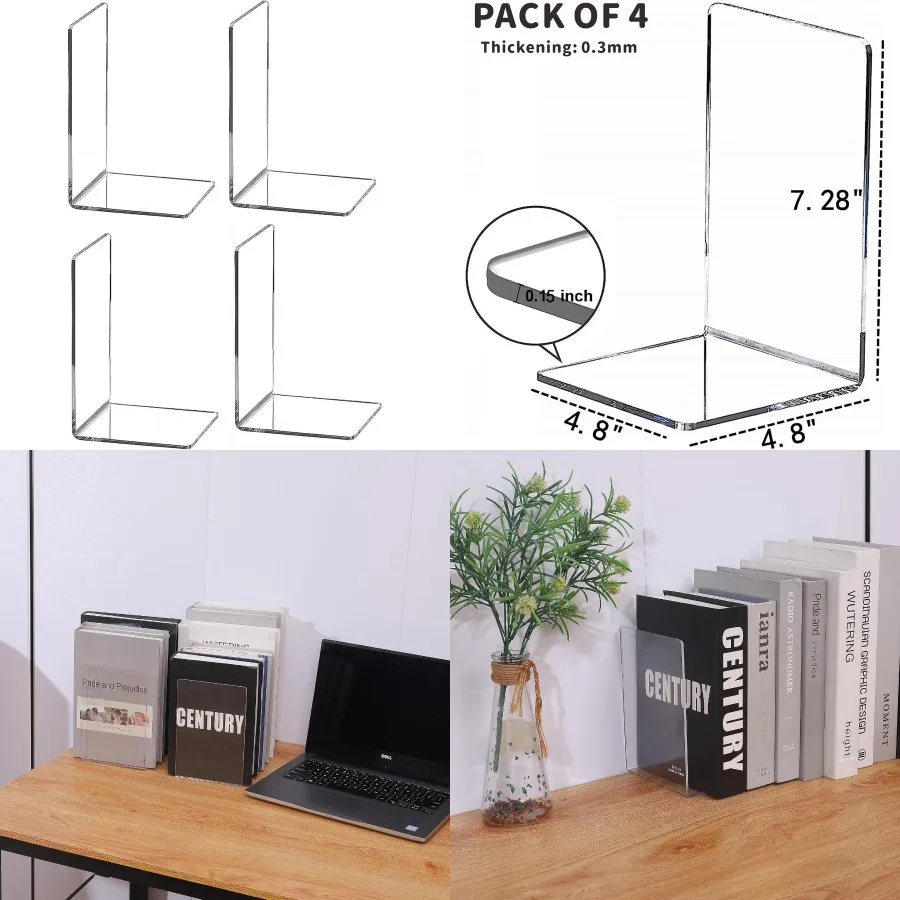 4 шт. прозрачные акриловые концы для книг для тяжелых книг: прочная пластиковая подставка для книг с невидимыми разделителями для полок, идеально подходит для выключения
4 шт. прозрачные акриловые концы для книг для тяжелых книг: прочная пластиковая подставка для книг с невидимыми разделителями для полок, идеально подходит для выключения