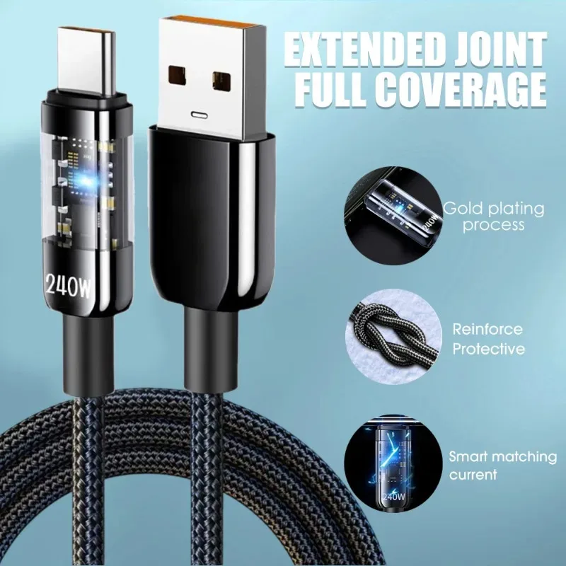Кабель для быстрой зарядки, 240 Вт, USB Type C, прозрачная линия передачи данных для мобильного телефона для Samsung Xiaomi Android IPhone 16 15, шнур зарядного устройства USBC
Кабель для быстрой зарядки, 240 Вт, USB Type C, прозрачная линия передачи данных для мобильного телефона для Samsung Xiaomi Android IPhone 16 15, шнур зарядного устройства USBC