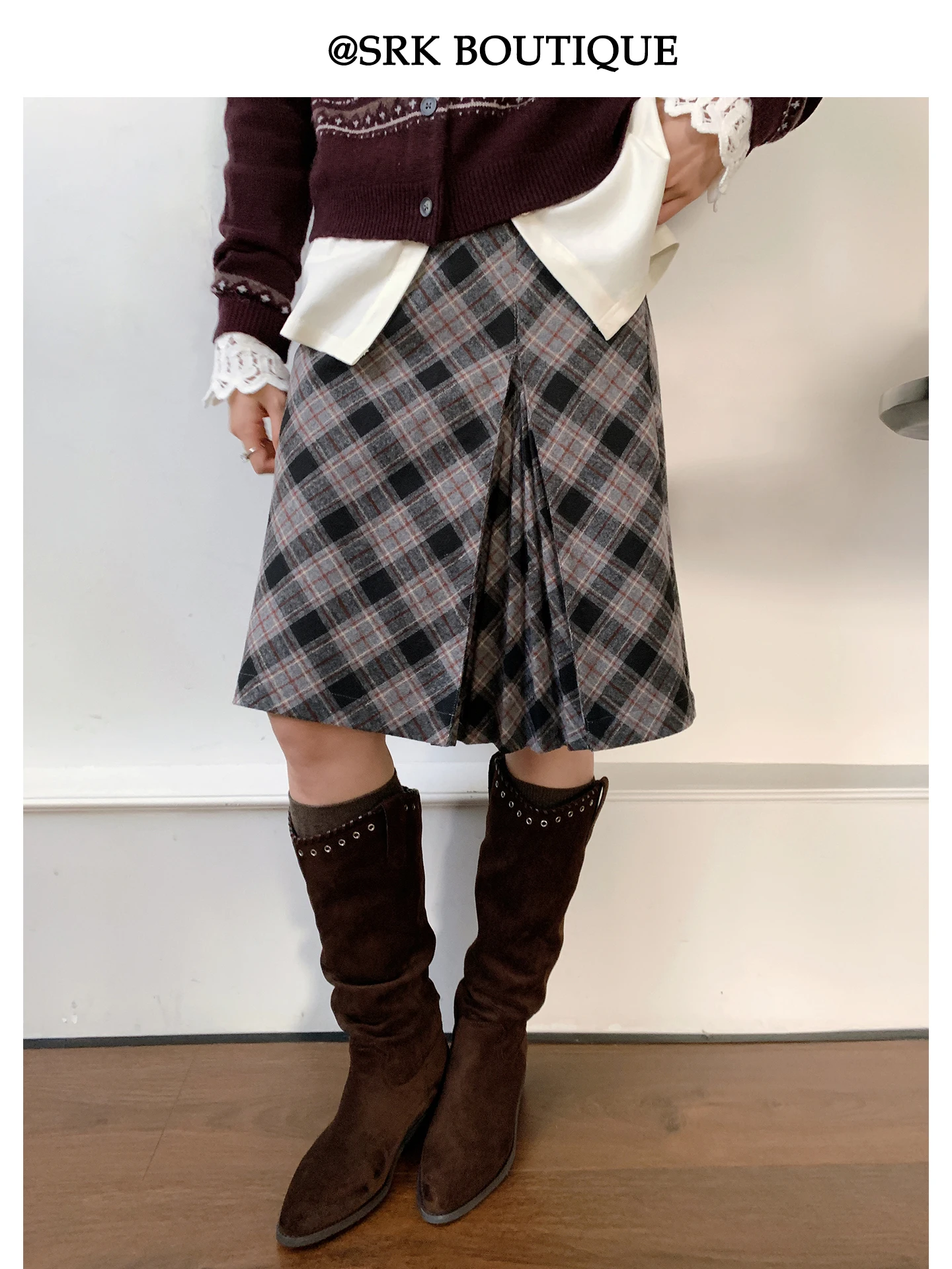 SRK Retro Woolen Plaid Skirt Slimming Asymmetrical 3D Pleated A-Line Skirt Casual Sle Skin-friendly Breathable
SRK Retro Woolen Plaid Skirt Slimming Asymmetrical 3D Pleated A-Line Skirt Casual Sle Skin-friendly Breathable