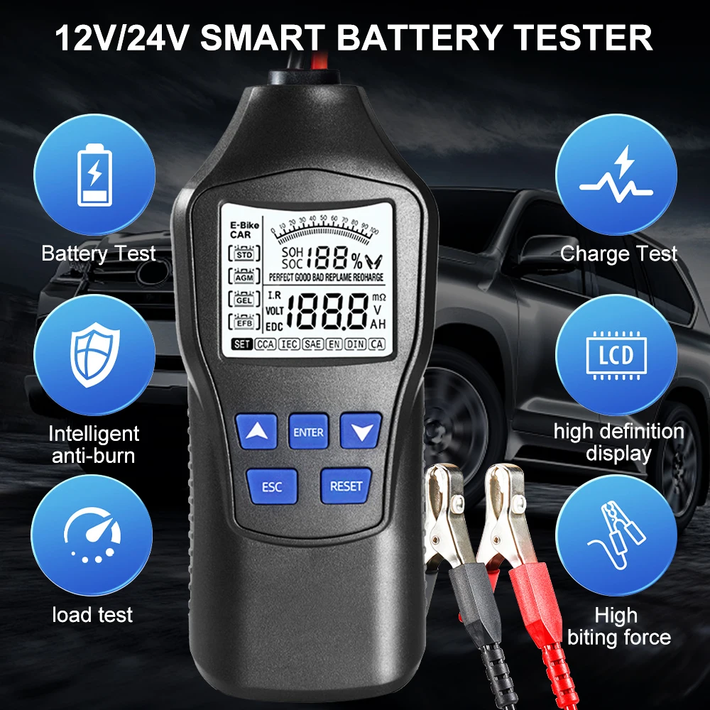 Быстрая проверка автомобильного диагностического сканирования, тестер батареи 12 В/24 В, ЖК-цифровой экран для автомобилей, электровелосипедов Интеллектуальный
Быстрая проверка автомобильного диагностического сканирования, тестер батареи 12 В/24 В, ЖК-цифровой экран для автомобилей, электровелосипедов Интеллектуальный