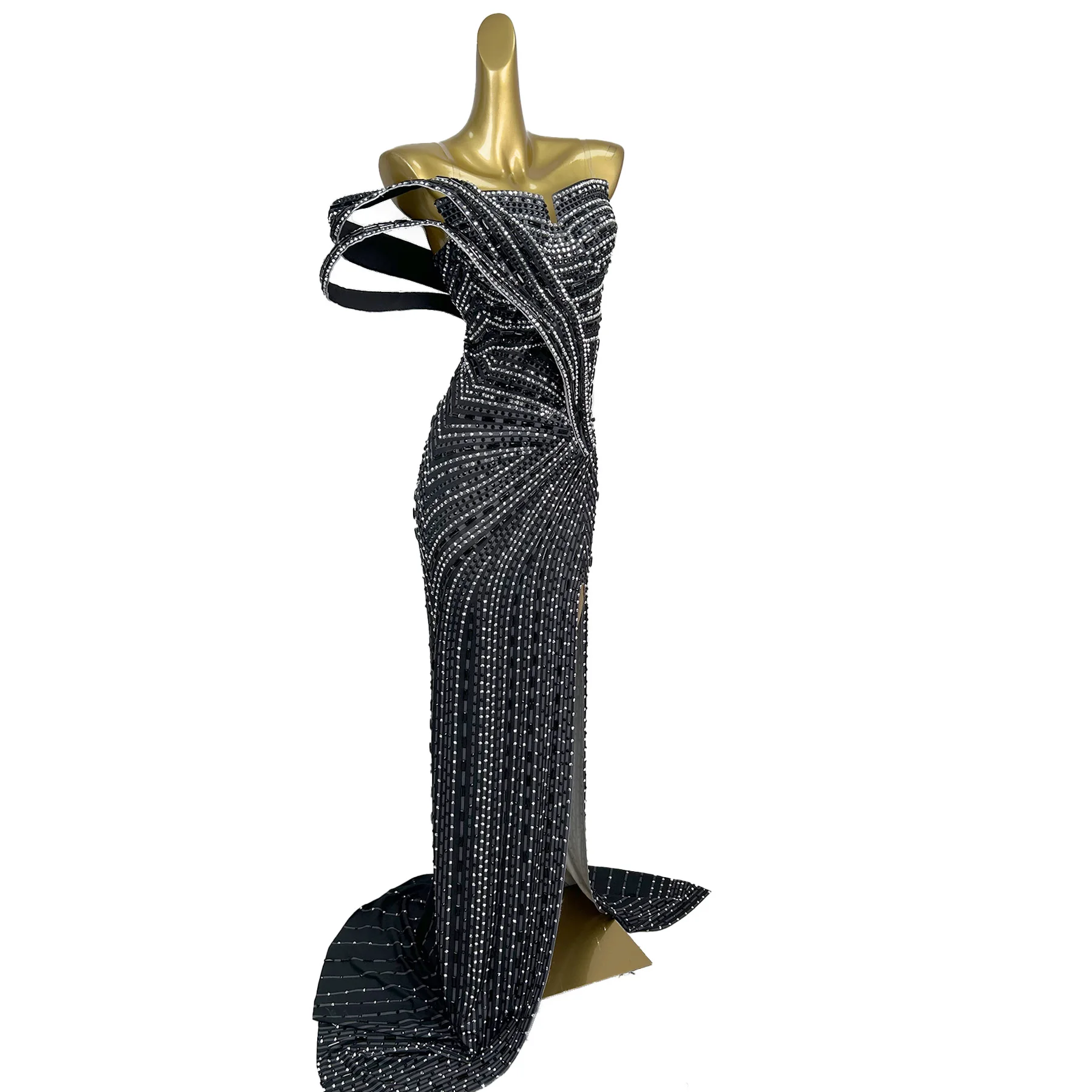 Xiangbin Elegant Women High-End Dress Black White Full Diamond Strapless Slit Dress Celebrity Red Carpet Performance Dress
Xiangbin Elegant Women High-End Dress Black White Full Diamond Strapless Slit Dress Celebrity Red Carpet Performance Dress