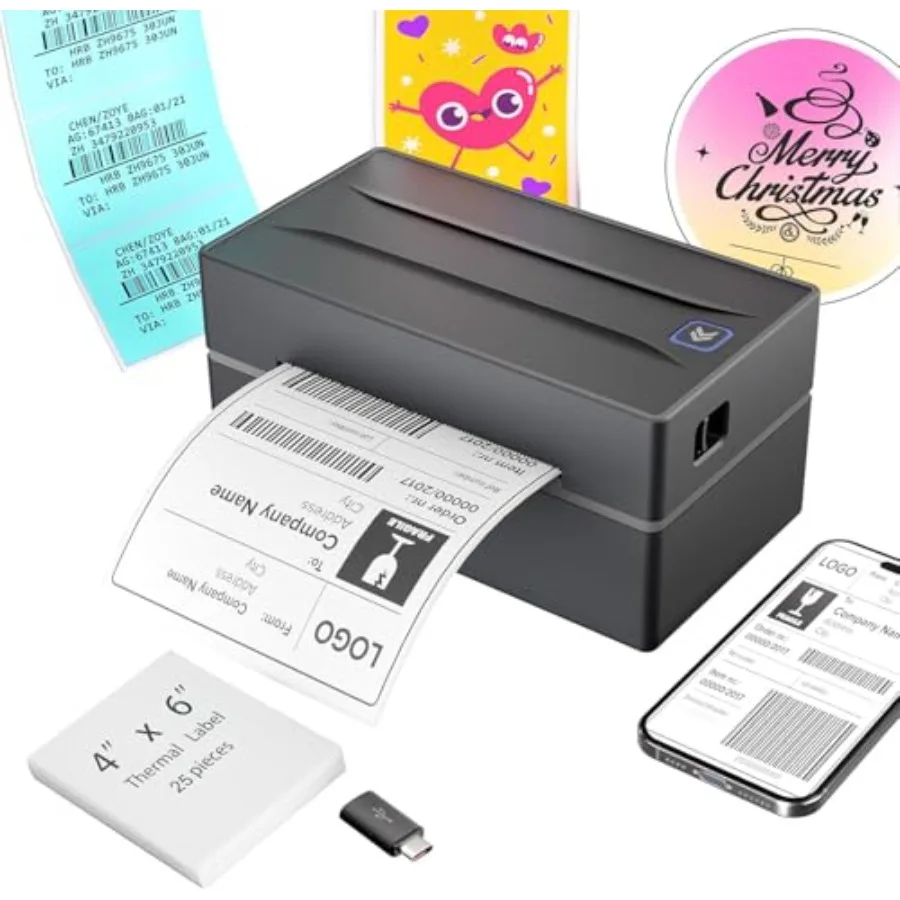 Small business shipping: Bluetooth thermal 4x6 label printer, plastic housing, black, wireless cross-platform compatible with i
Small business shipping: Bluetooth thermal 4x6 label printer, plastic housing, black, wireless cross-platform compatible with i