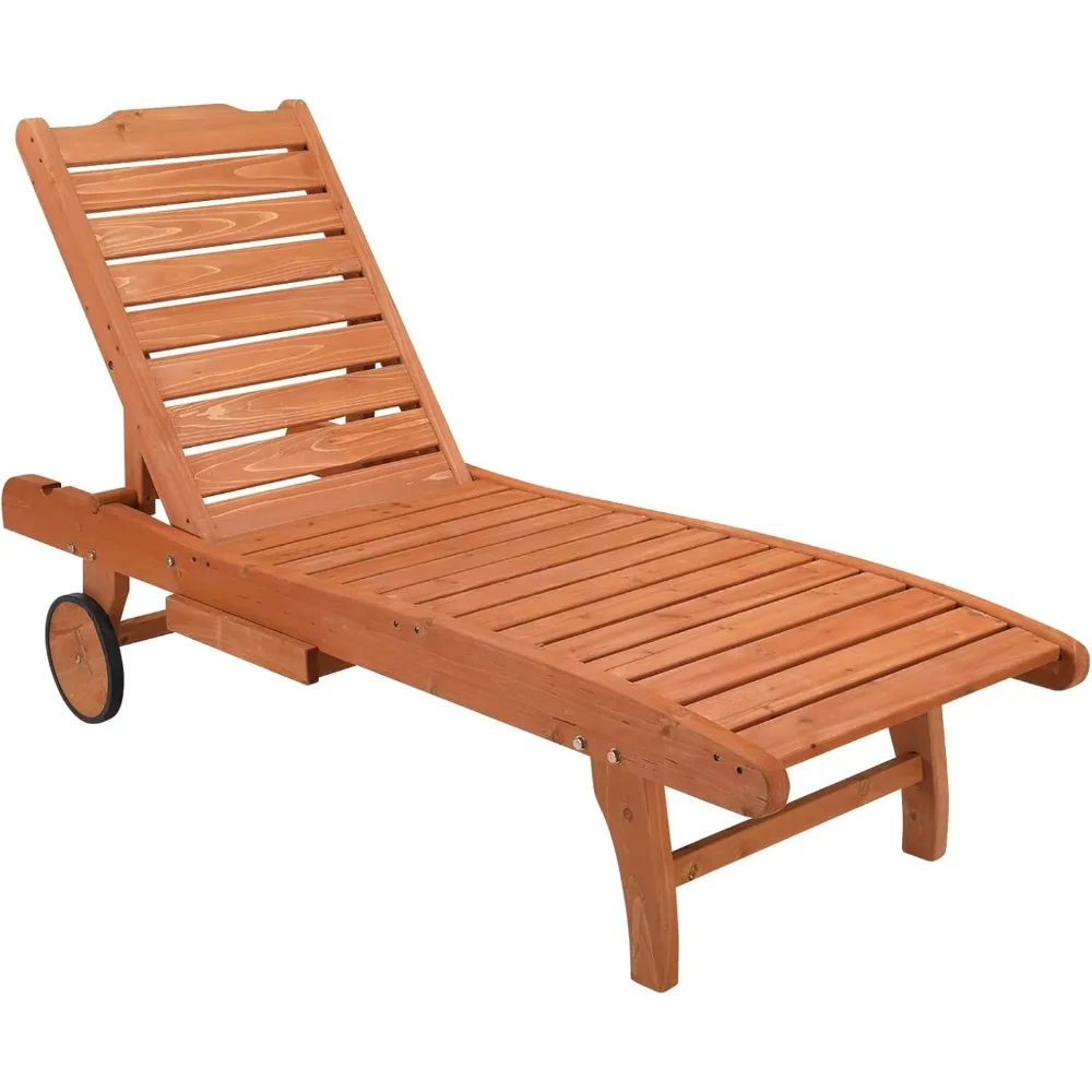 Outdoor Wooden Chaise Lounge Chair, Longer Sun Lounger Recliner with Adjustable Backrest and Wheels, for Beach Poolside
Outdoor Wooden Chaise Lounge Chair, Longer Sun Lounger Recliner with Adjustable Backrest and Wheels, for Beach Poolside