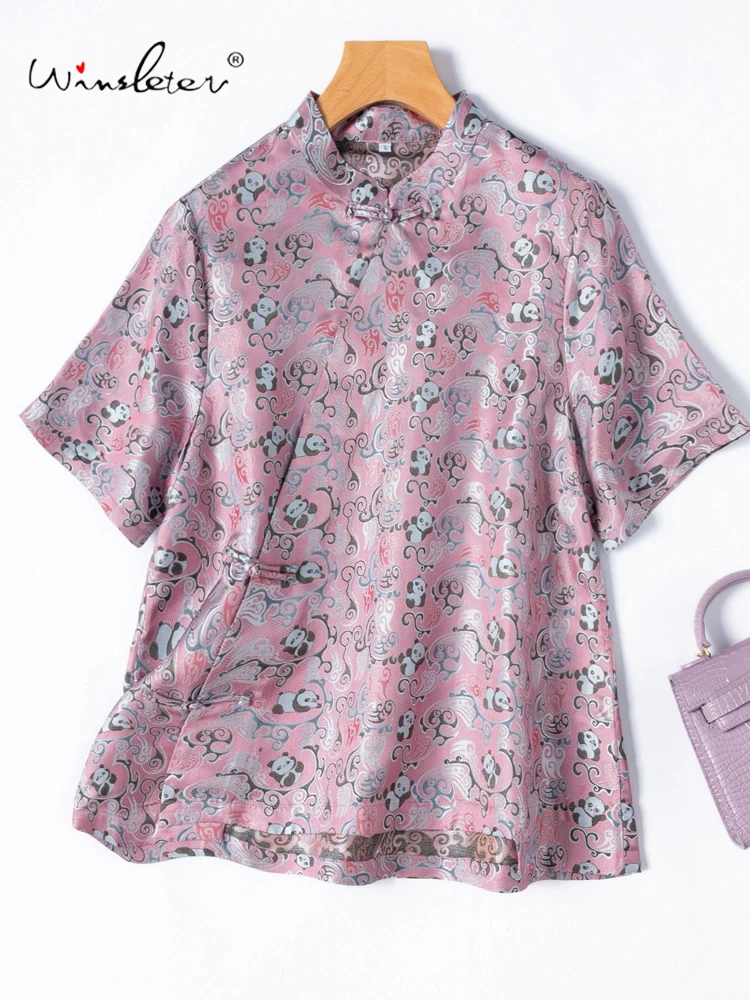 Winsleter-100%Real Silk Shu Brocade Elegant T-shirt, Woman Short Sleeve Jacquard, Retro Commute Loose Top, 2025 Summer T57804CC
Winsleter-100%Real Silk Shu Brocade Elegant T-shirt, Woman Short Sleeve Jacquard, Retro Commute Loose Top, 2025 Summer T57804CC