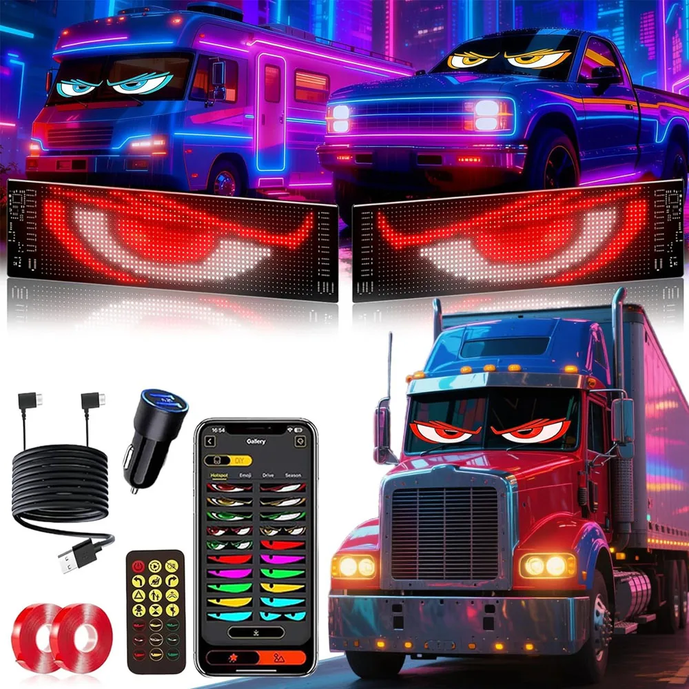 1 Pair Universal Vehicle Signs Windshield LED Dynamic Devil Eyes Light Flexible LED Display Dual Screen Sync Programmable Pixel Panel APP With Custom Text Graphics Control Remote For Car Trucks SUVs RV LED Devil Eyes Light Advertising Screen
1 Pair Universal Vehicle Signs Windshield LED Dynamic Devil Eyes Light Flexible LED Display Dual Screen Sync Programmable Pixel Panel APP With Custom Text Graphics Control Remote For Car Trucks SUVs RV LED Devil Eyes Light Advertising Screen