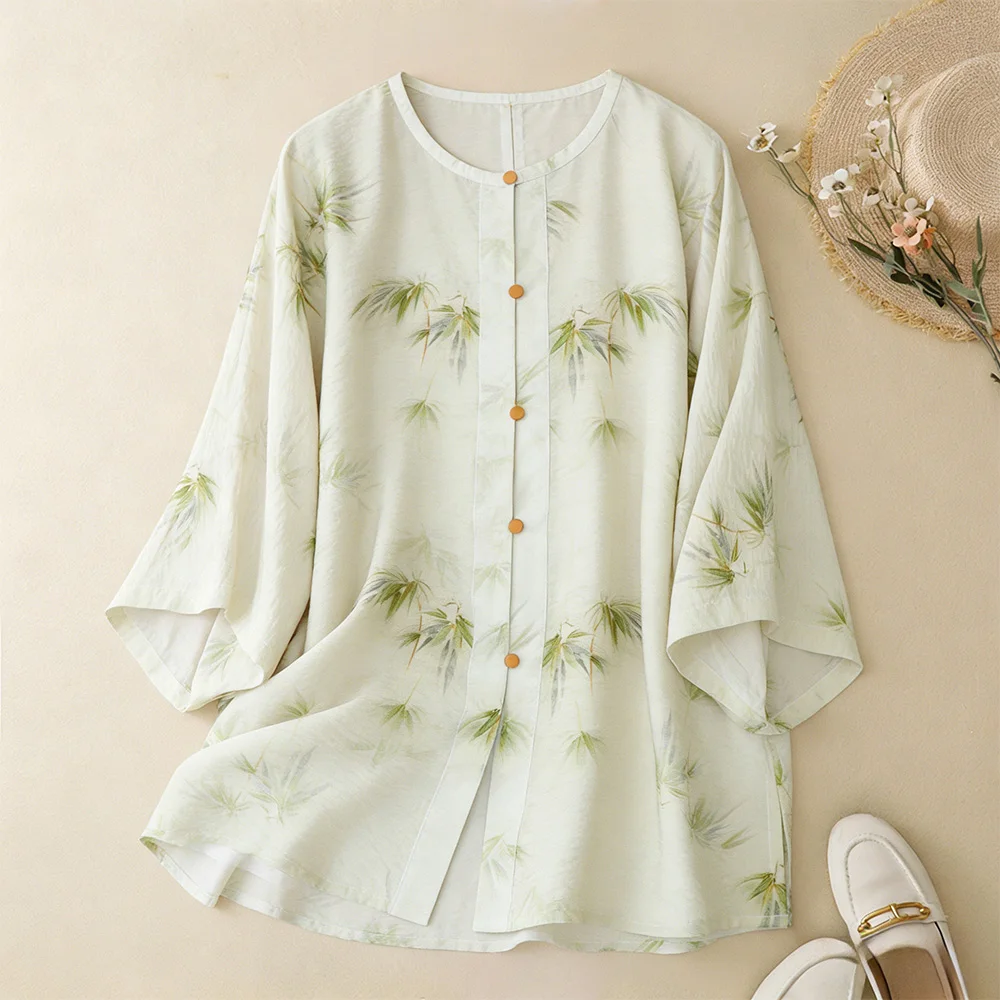 plus Size Printed round Neck Half Sleeve Shirt Women's Fashionable Spring Summer New Hanfu Outerwear Top Commute Style Loose Fit
plus Size Printed round Neck Half Sleeve Shirt Women's Fashionable Spring Summer New Hanfu Outerwear Top Commute Style Loose Fit