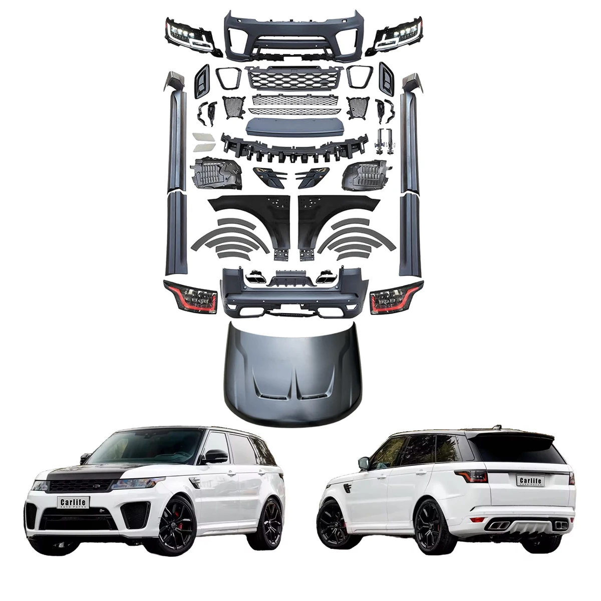 Комплект бамперов с крышкой для Land Rover Range Rover sport L494 2014-2017, преобразование в 2018 SVR, идеально подходит.
Комплект бамперов с крышкой для Land Rover Range Rover sport L494 2014-2017, преобразование в 2018 SVR, идеально подходит.