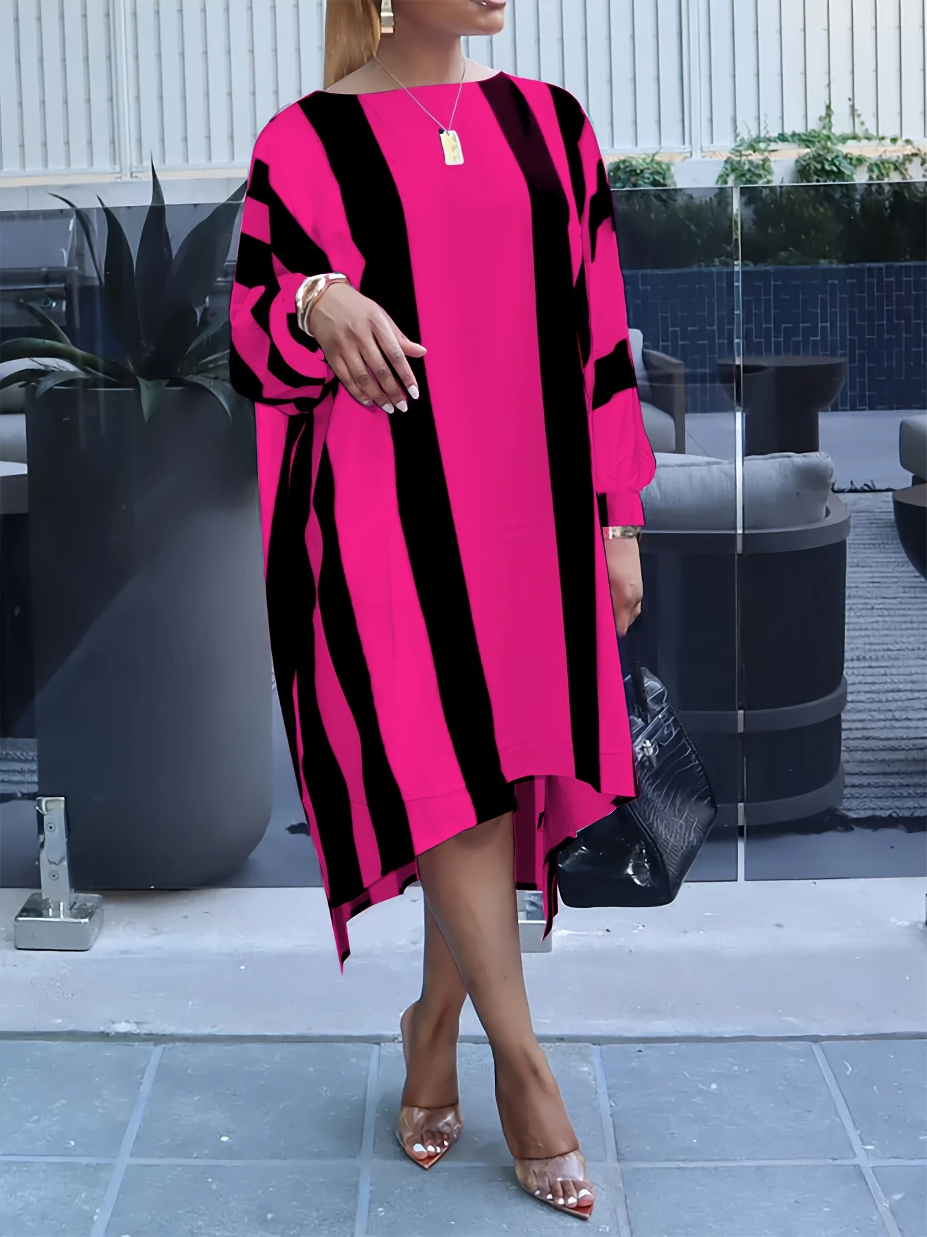 Европейская и американская мода, повседневное контрастное платье большого размера в вертикальную полоску - весна и лето 
Европейская и американская мода, повседневное контрастное платье большого размера в вертикальную полоску - весна и лето