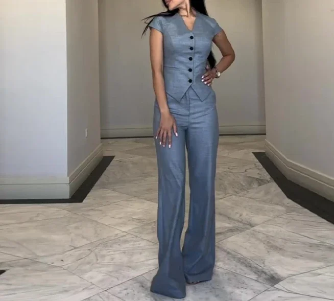 CPSYMYM Two Piece Set Women Outfit Solid Color Temperament Short Sleeved V-Neck Top Casual High Waisted Straight Leg Pants Set
CPSYMYM Two Piece Set Women Outfit Solid Color Temperament Short Sleeved V-Neck Top Casual High Waisted Straight Leg Pants Set