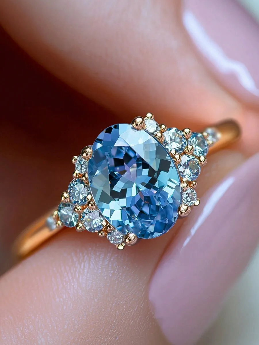 Oval Blue Cubic Zirconia Ring With Halo Accent Stones For Women Engagement Wedding Anniversary Gift
Oval Blue Cubic Zirconia Ring With Halo Accent Stones For Women Engagement Wedding Anniversary Gift