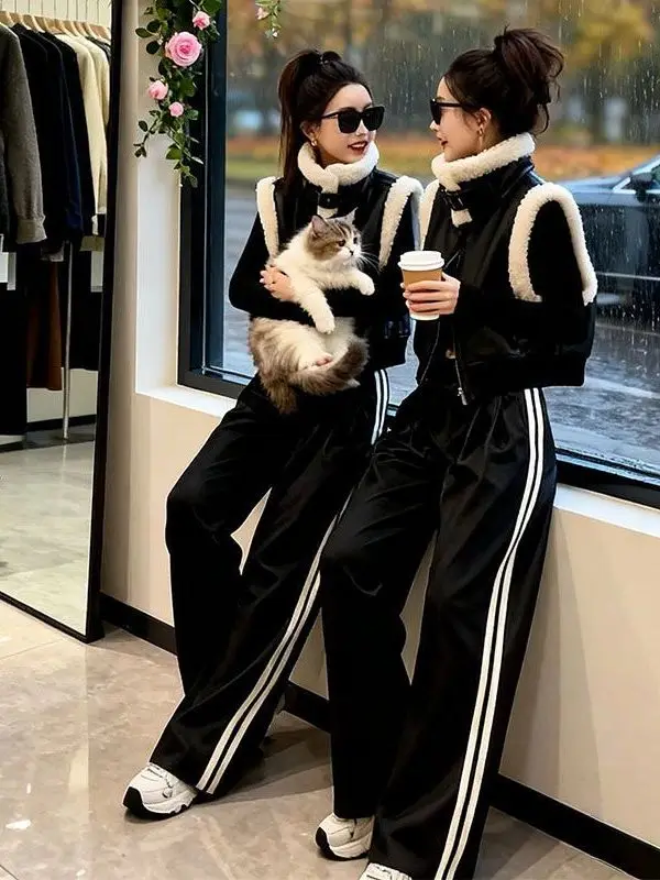 Cool Autumn Winter Thiened Plu Patchwork Zipper ort Vest Women's High Waist Casual Wide Leg Pants Set Faionable Ensemble
Cool Autumn Winter Thiened Plu Patchwork Zipper ort Vest Women's High Waist Casual Wide Leg Pants Set Faionable Ensemble