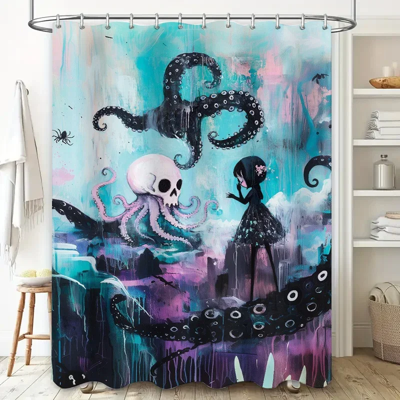 Мистический занавес для душа с принтом черепа осьминога, синий, фиолетовый, розовый, черный, фэнтезийный художественный домашний декор, водонепроницаемый брезент для ванной комнаты 69x72
Мистический занавес для душа с принтом черепа осьминога, синий, фиолетовый, розовый, черный, фэнтезийный художественный домашний декор, водонепроницаемый брезент для ванной комнаты 69x72
