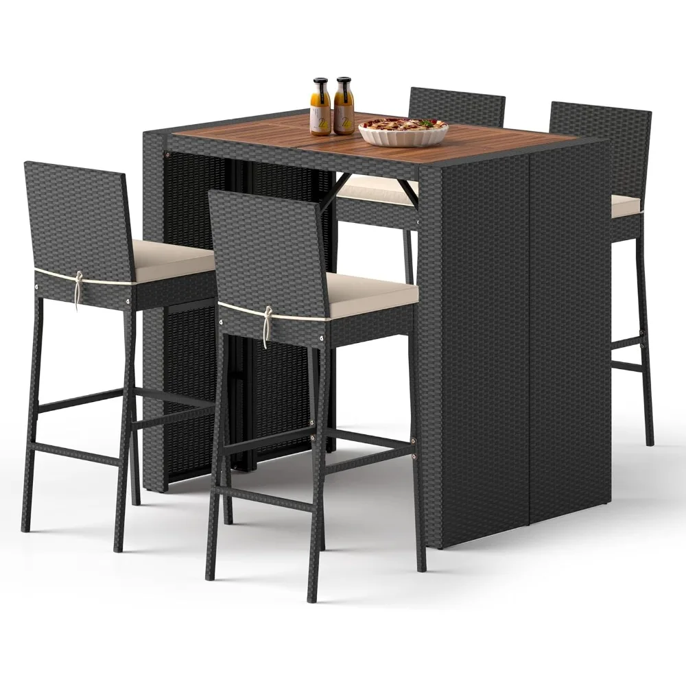 Outdoor Bar Set - Wicker Rattan Bar Height Dining Table w/Acacia Wood Top Stools Chairs w/Seat Cushions, Backrest, Footrest
Outdoor Bar Set - Wicker Rattan Bar Height Dining Table w/Acacia Wood Top Stools Chairs w/Seat Cushions, Backrest, Footrest
