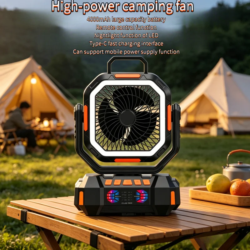 New hot outdoor camping fan 40000mAh high-capacity tent hanging lighting shake head fan timing remote control function.
New hot outdoor camping fan 40000mAh high-capacity tent hanging lighting shake head fan timing remote control function.