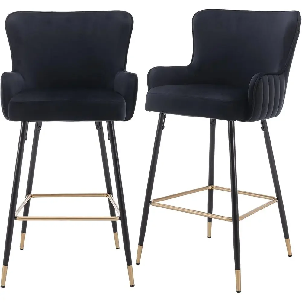 Set of 2 Black Velvet Upholstered Bar Stools with Gold Wing Back for Kitchen Island and High Dining Chairs
Set of 2 Black Velvet Upholstered Bar Stools with Gold Wing Back for Kitchen Island and High Dining Chairs