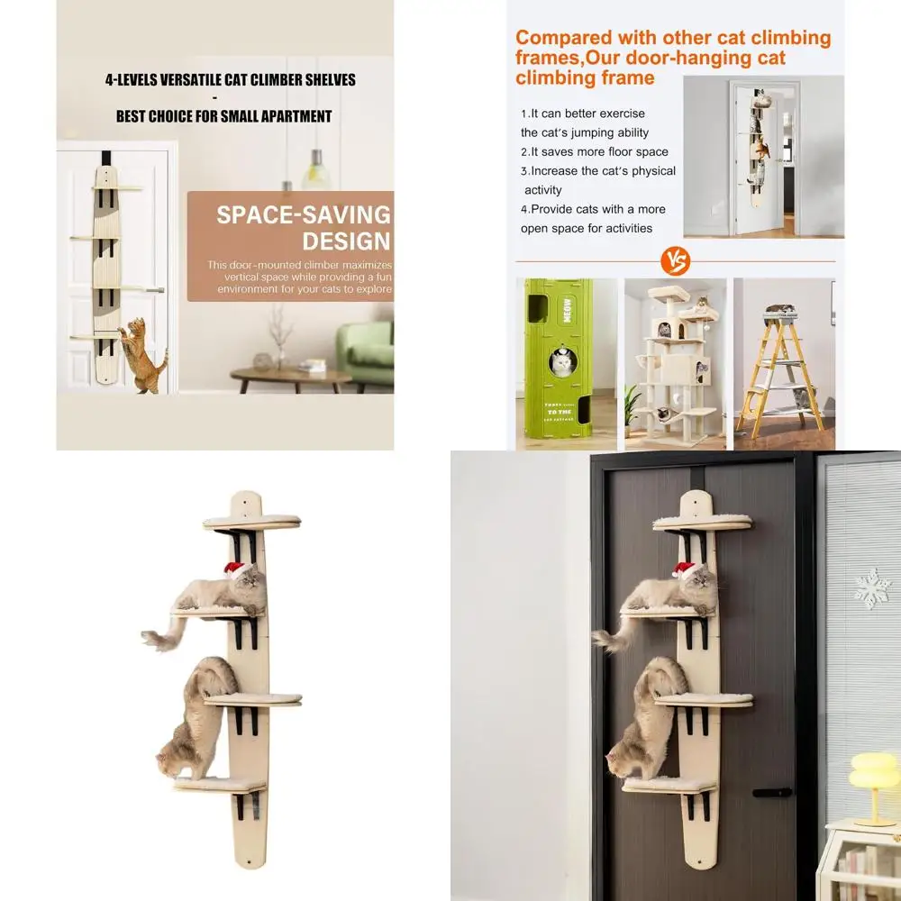 4-Level Indoor Wooden Cat Climber with Soft Mat, 67.3 H x 23.2 L x 8.3 W, Door-Mounted
4-Level Indoor Wooden Cat Climber with Soft Mat, 67.3 H x 23.2 L x 8.3 W, Door-Mounted