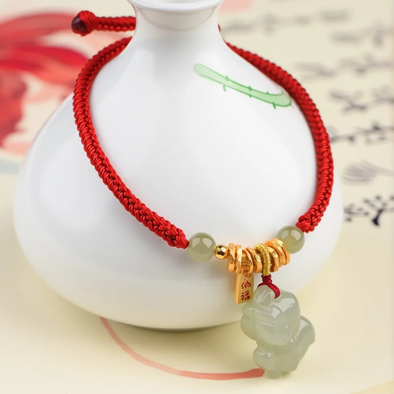 Natural Hetian Jade Pony Fortune Tag Red Handwoven Bracelet for Women Year of Birth Luck Gifts
Natural Hetian Jade Pony Fortune Tag Red Handwoven Bracelet for Women Year of Birth Luck Gifts