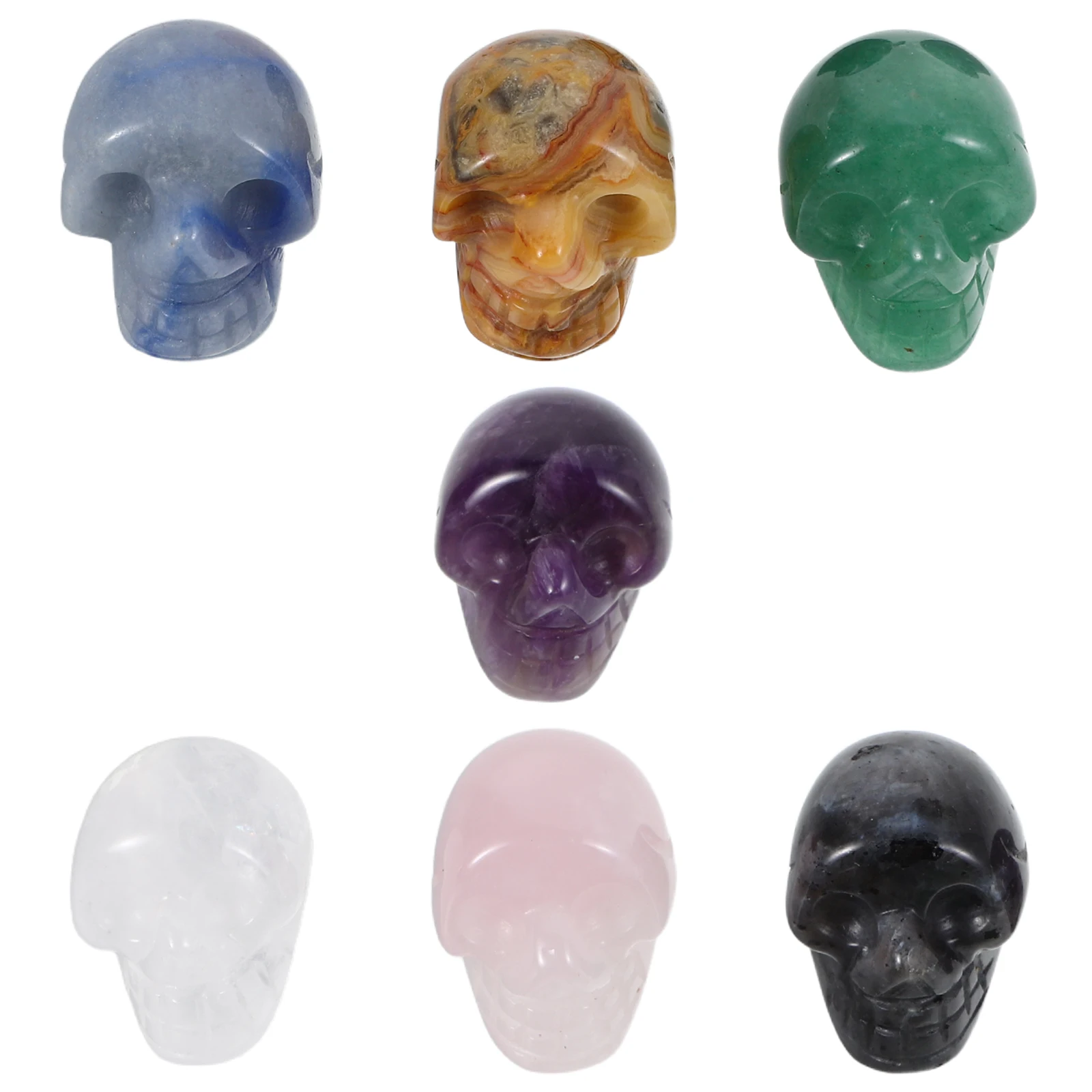 7 Pcs Crystal Carved Skull Jade Home Office Semi Precious Decoration Figurine Small Mini Sculpture
7 Pcs Crystal Carved Skull Jade Home Office Semi Precious Decoration Figurine Small Mini Sculpture