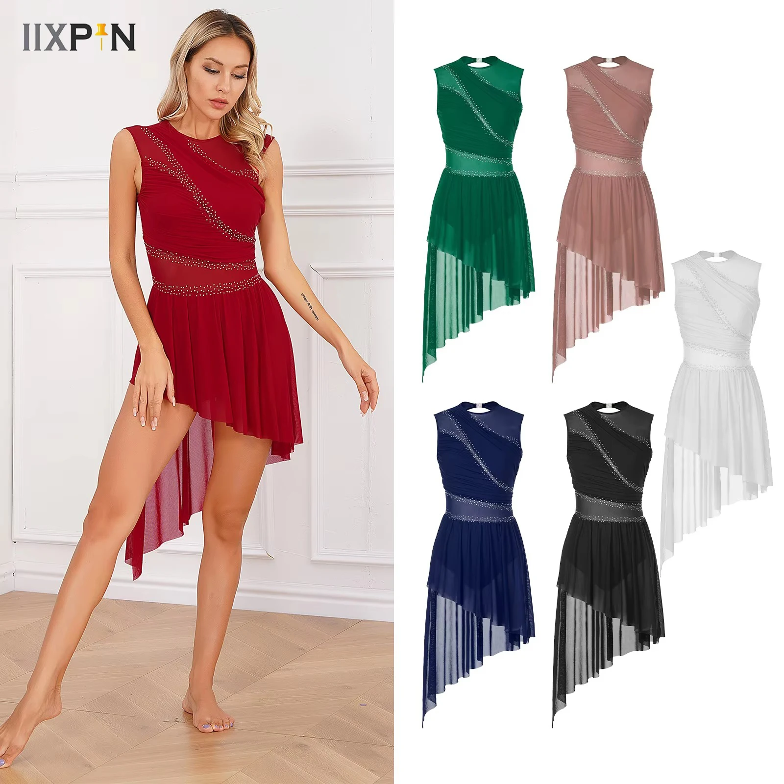 Womens Lyrical Dance Dress Shiny Rhinestone Sheer Mesh Sleeveless Ballet Tutu Dress Figure Skating Gymnastics Leotard Dancewear
Womens Lyrical Dance Dress Shiny Rhinestone Sheer Mesh Sleeveless Ballet Tutu Dress Figure Skating Gymnastics Leotard Dancewear