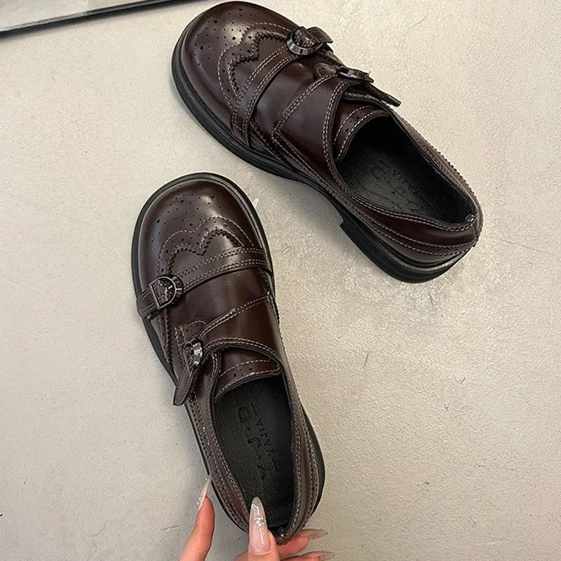 Women's Genuine Leather Platform Loafers Double Buckle Brogue Detail Chunky Heel Japanese JK Style Casual Shoes Spring 2026
Women's Genuine Leather Platform Loafers Double Buckle Brogue Detail Chunky Heel Japanese JK Style Casual Shoes Spring 2026