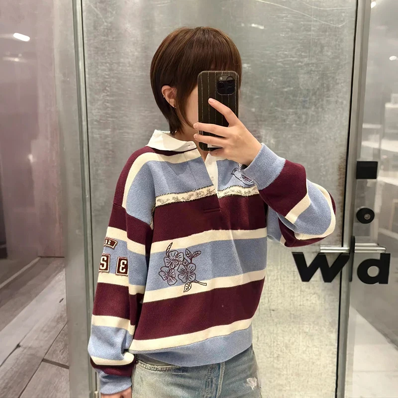 Retro Floral Embroidery Striped Loose Ne Knitted Sweater French Sle Soft Loose Fit Color Blo Long Sve Women's Top
Retro Floral Embroidery Striped Loose Ne Knitted Sweater French Sle Soft Loose Fit Color Blo Long Sve Women's Top