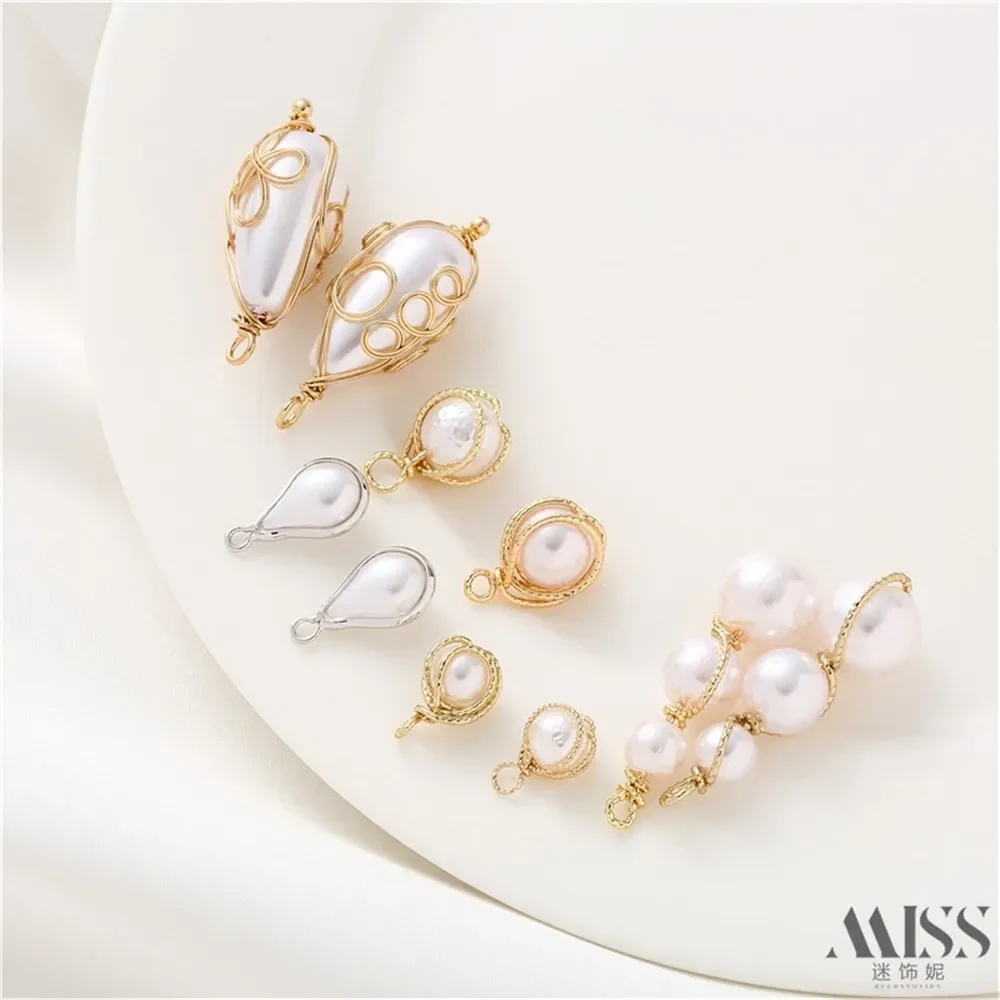 18K Gold Imitation Pearl Water Drop Baroque Bead Winding Pendant DIY Handmade Necklace Earrings Accessories Homemade Pendant
18K Gold Imitation Pearl Water Drop Baroque Bead Winding Pendant DIY Handmade Necklace Earrings Accessories Homemade Pendant