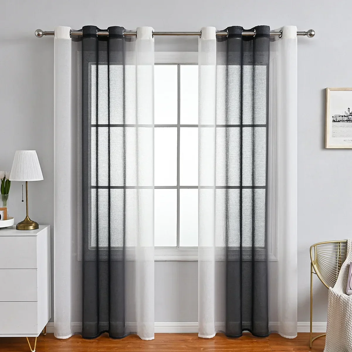 Curtain Gradient Stripe White Window Drape 2 Panels for Living Room Sheer Treatment Bedroom Decorative Gromment Top W132cm
Curtain Gradient Stripe White Window Drape 2 Panels for Living Room Sheer Treatment Bedroom Decorative Gromment Top W132cm