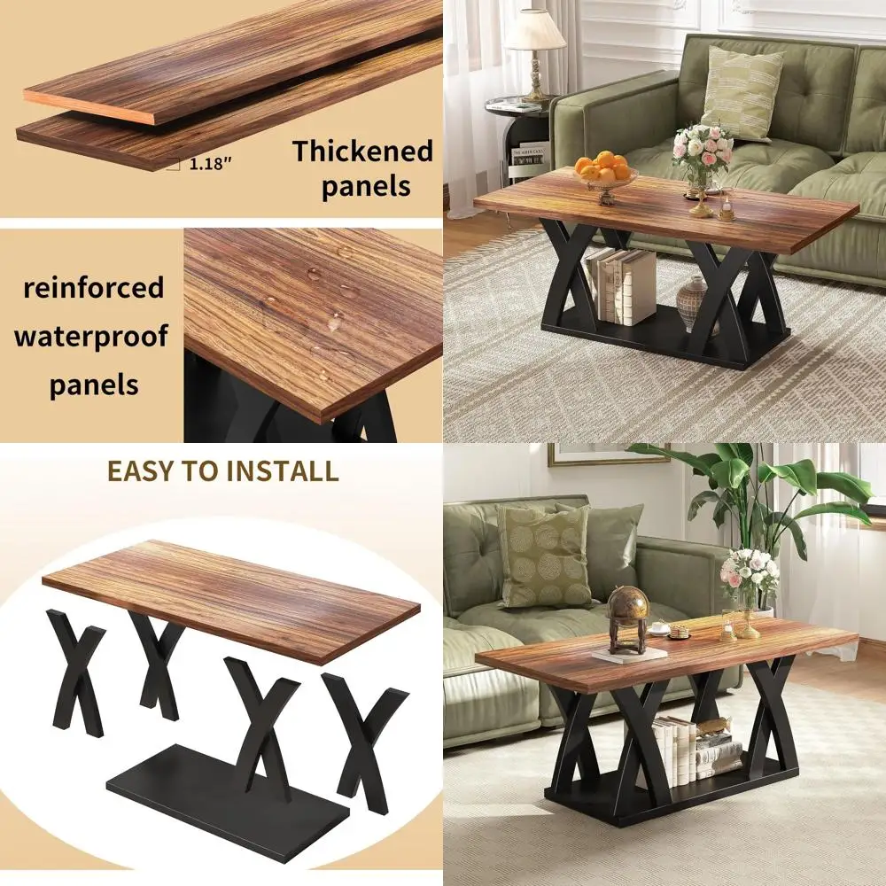 Brown and Black Wooden Living Room Coffee Table with Shelf and Open Display, 47
Brown and Black Wooden Living Room Coffee Table with Shelf and Open Display, 47