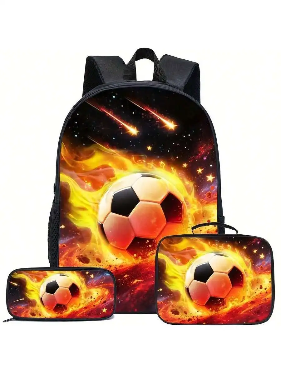 Soccer Print Fire Effect Backpack Set With Zipper Closure Large Capacity Casual Style For Adults
Soccer Print Fire Effect Backpack Set With Zipper Closure Large Capacity Casual Style For Adults