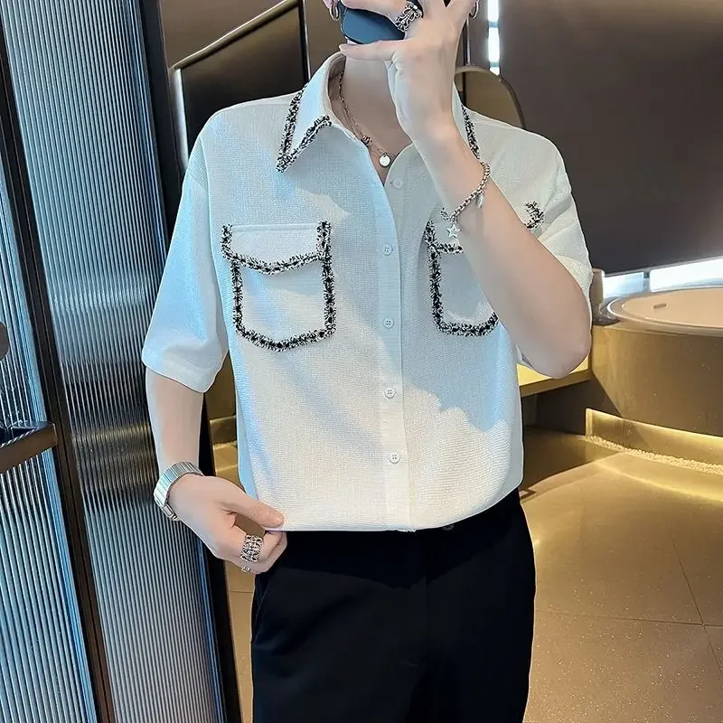 Half Sleeve with Pocket Black Male Shirts White Vintage Fashion Man 2025 Original Korean Style Sale Popular Clothes Men's Shirt
Half Sleeve with Pocket Black Male Shirts White Vintage Fashion Man 2025 Original Korean Style Sale Popular Clothes Men's Shirt
