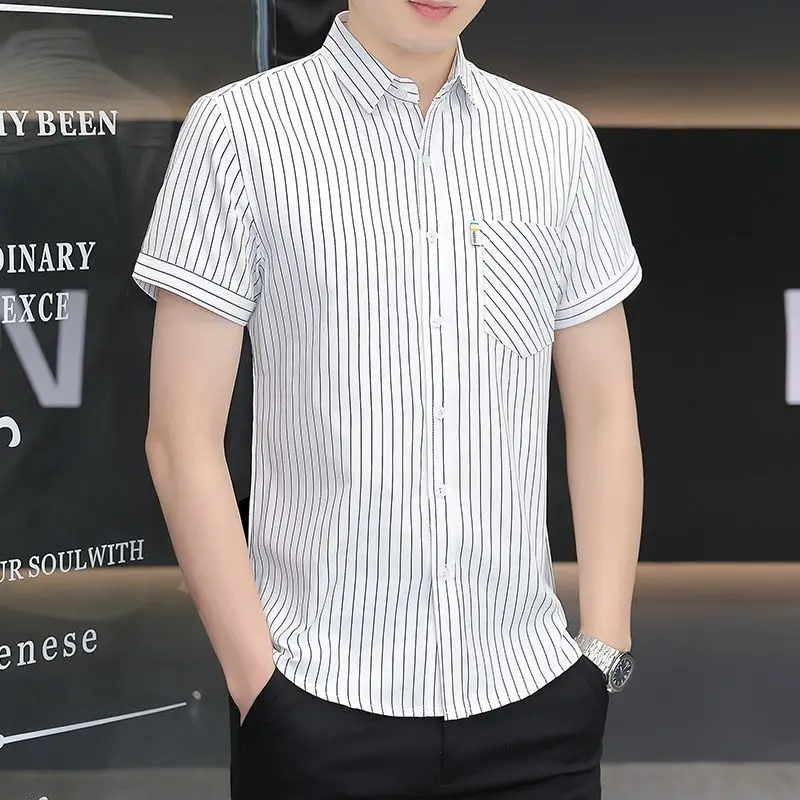 Men's Striped Short Sleeve Shirt Slim Fit Casual Button Up Top With Pocket
Men's Striped Short Sleeve Shirt Slim Fit Casual Button Up Top With Pocket