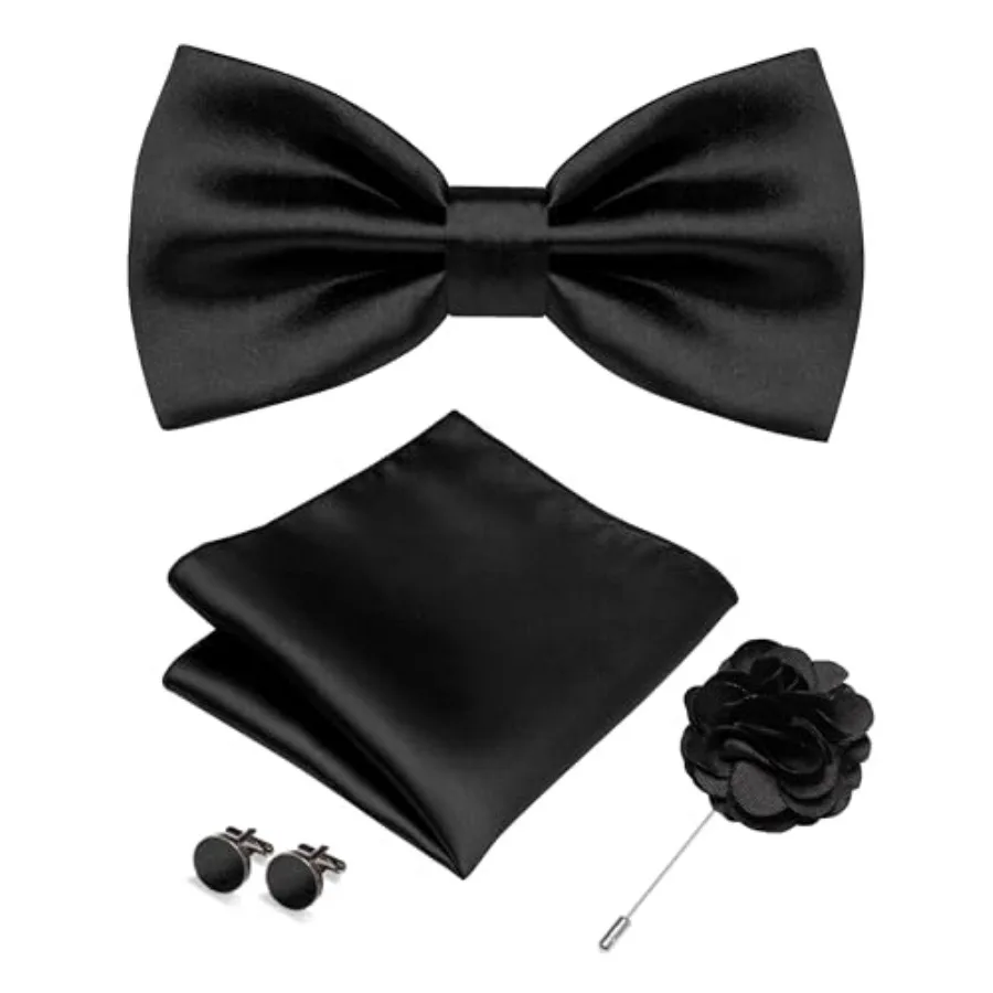 Solid Color Bow Tie and Pocket Square with Lapel Pin Cufflinks Set 4PCS
Solid Color Bow Tie and Pocket Square with Lapel Pin Cufflinks Set 4PCS