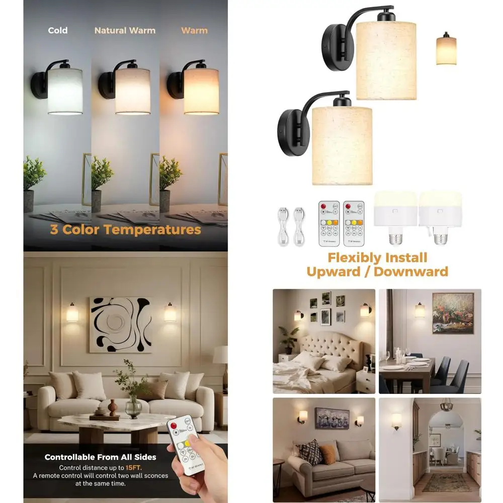Set of 2 Rechargeable Battery-Powered Wall Sconces, 13000mAh, Remote Control, Cordless Lighting for Home
Set of 2 Rechargeable Battery-Powered Wall Sconces, 13000mAh, Remote Control, Cordless Lighting for Home