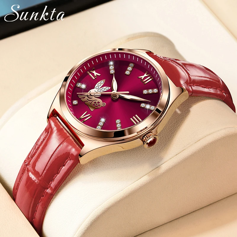 SUNKTA новые модные красные кожаные часы для женщин, креативный дизайн циферблата с бриллиантами и знаками зодиака, кварцевые женские наручные часы, подарок, Reloj Mujer + коробка
SUNKTA новые модные красные кожаные часы для женщин, креативный дизайн циферблата с бриллиантами и знаками зодиака, кварцевые женские наручные часы, подарок, Reloj Mujer + коробка