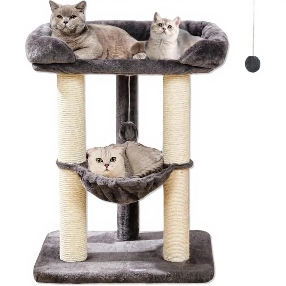 28 Tall Cat Tree Tower with Scratching Post, Window Viewing, Hammock, and Removable Cover - Gray
28 Tall Cat Tree Tower with Scratching Post, Window Viewing, Hammock, and Removable Cover - Gray