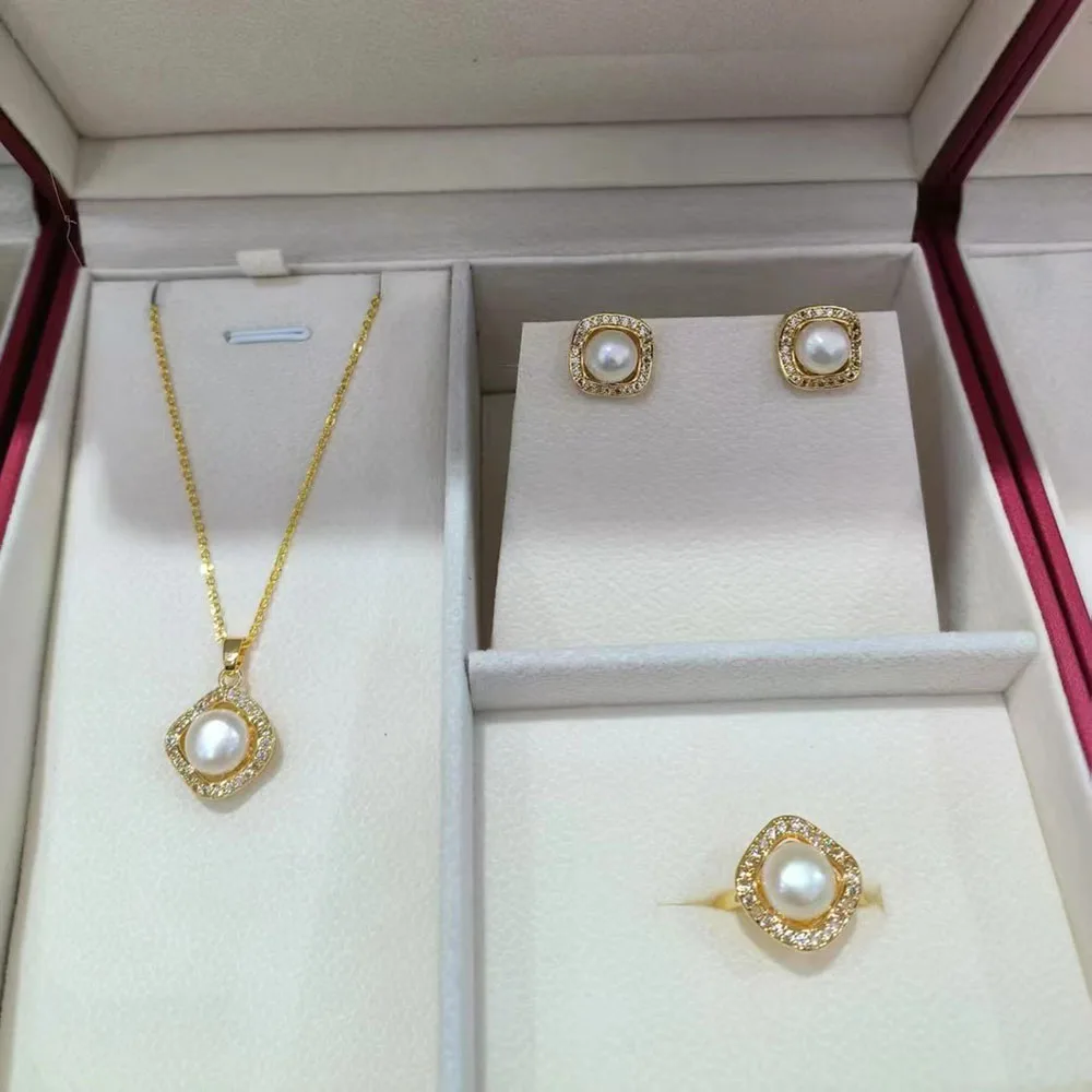 4A Pure Natural Pearl Necklace Ring Earring Three Sets Jewelry Women Fashion Daily Copper Accessories Four Sided Bright Pearl
4A Pure Natural Pearl Necklace Ring Earring Three Sets Jewelry Women Fashion Daily Copper Accessories Four Sided Bright Pearl