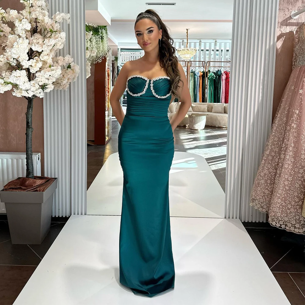 Satin Evening Dresses Crystal Sweetheart Sheath/Column Women's Evening Gowns Long Sleeveless Emerald Green Prom Dress Custom
Satin Evening Dresses Crystal Sweetheart Sheath/Column Women's Evening Gowns Long Sleeveless Emerald Green Prom Dress Custom