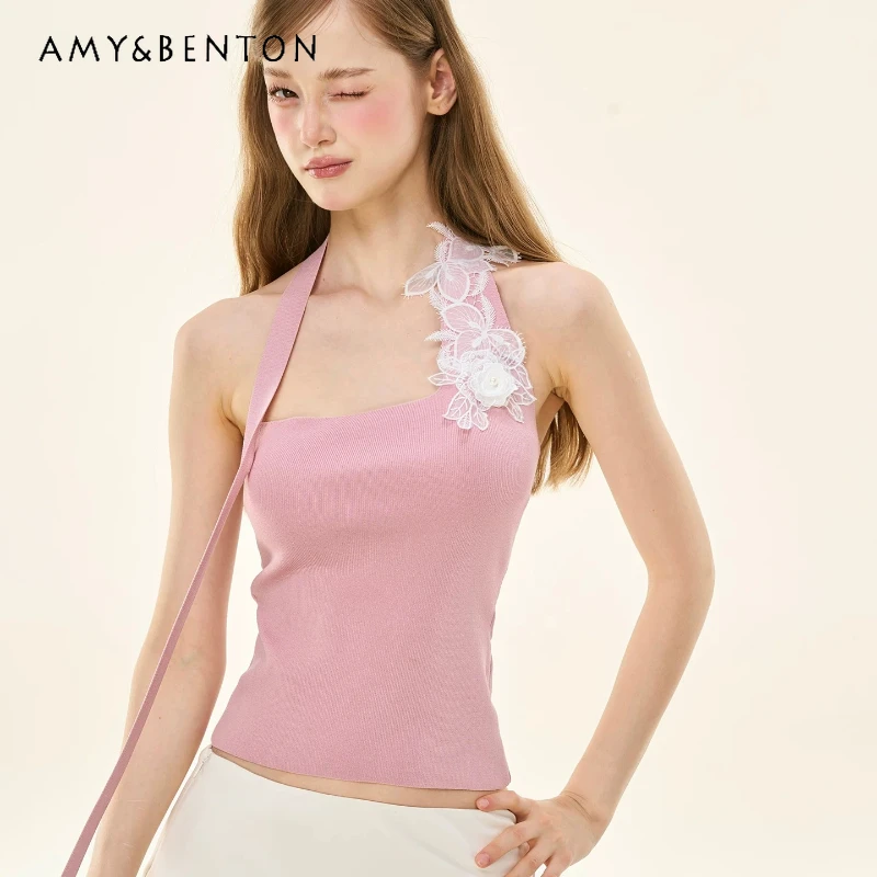 Three-dimensional Embroidery Flower Knitted Streamer Halter Women's Vest 2026 New Pink Sweet Temperament Sleeveless Vests Ladies
Three-dimensional Embroidery Flower Knitted Streamer Halter Women's Vest 2026 New Pink Sweet Temperament Sleeveless Vests Ladies