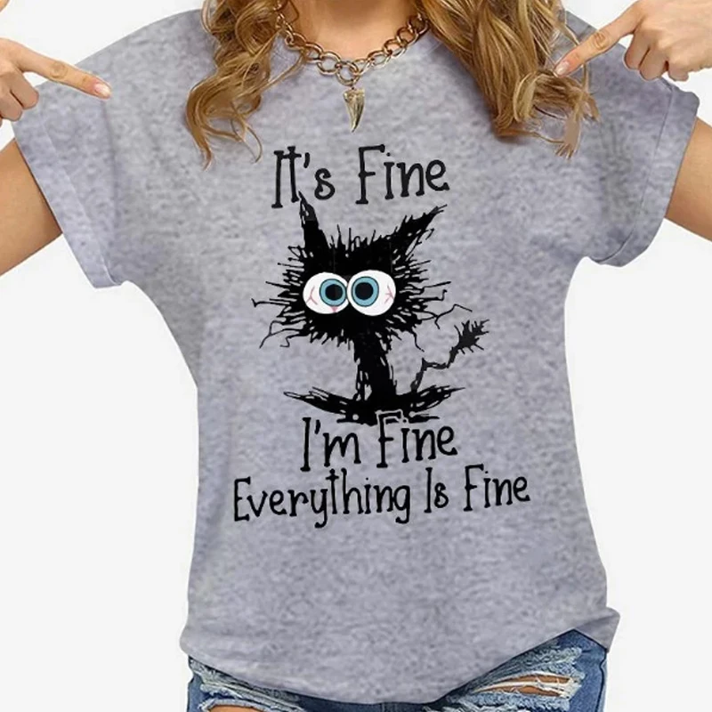 Женская одежда, футболки с надписью «I'm Fine All Is Fine», Летние повседневные Свободные персонализированные футболки с принтом
Женская одежда, футболки с надписью «I'm Fine All Is Fine», Летние повседневные Свободные персонализированные футболки с принтом