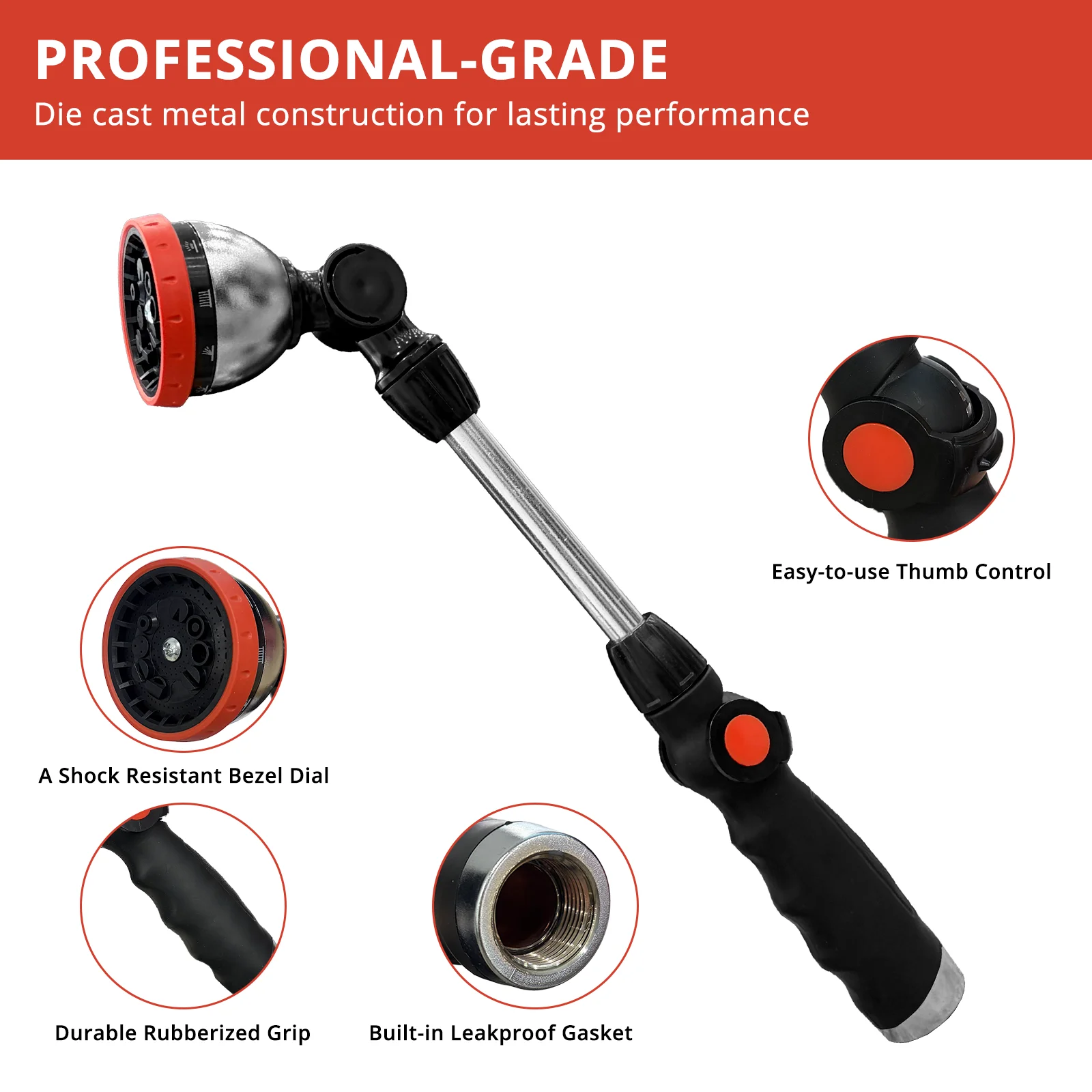 45cm Long Watering Wand with 10 Spray Patterns 180° Swivel Nozzle Leakproof Thumb Control Sprayer for Lawn & Patio Watering
45cm Long Watering Wand with 10 Spray Patterns 180° Swivel Nozzle Leakproof Thumb Control Sprayer for Lawn & Patio Watering