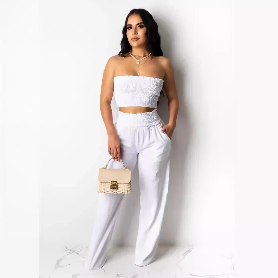 Casual Loose Wide-leg Pants for Women Fashion Baggy Two-piece Suit Pants Summer Sexy Pleated Cropped Tops Pantalon
Casual Loose Wide-leg Pants for Women Fashion Baggy Two-piece Suit Pants Summer Sexy Pleated Cropped Tops Pantalon