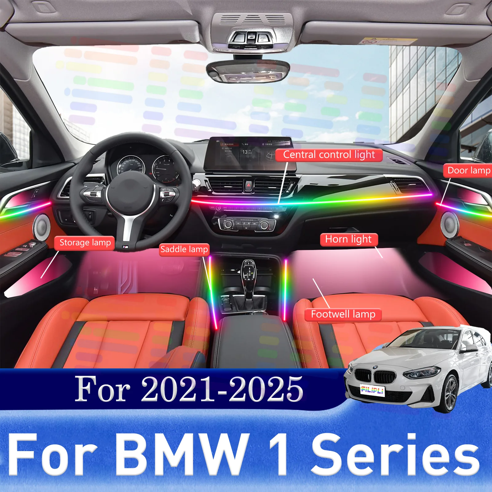 Для BMW 1 серии RGB 64 цвета светодиодный умный пульт дистанционного управления салона автомобиля окружающее освещение набор для установки Plug-and-Play на 2021-2025 гг.
Для BMW 1 серии RGB 64 цвета светодиодный умный пульт дистанционного управления салона автомобиля окружающее освещение набор для установки Plug-and-Play на 2021-2025 гг.