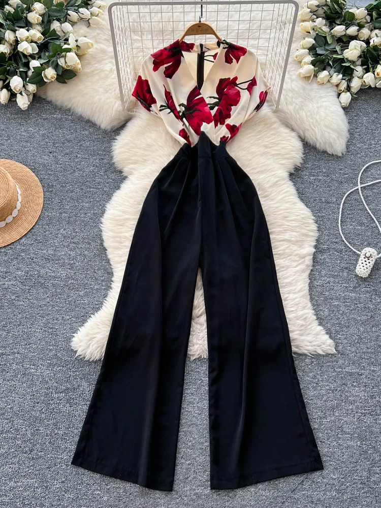 Slimming Cross Collar Flying Sleeve Jumpsuit Women's Summer High Waist Long Pants Wide Leg Jumpsuit Fashionable Commute Style
Slimming Cross Collar Flying Sleeve Jumpsuit Women's Summer High Waist Long Pants Wide Leg Jumpsuit Fashionable Commute Style
