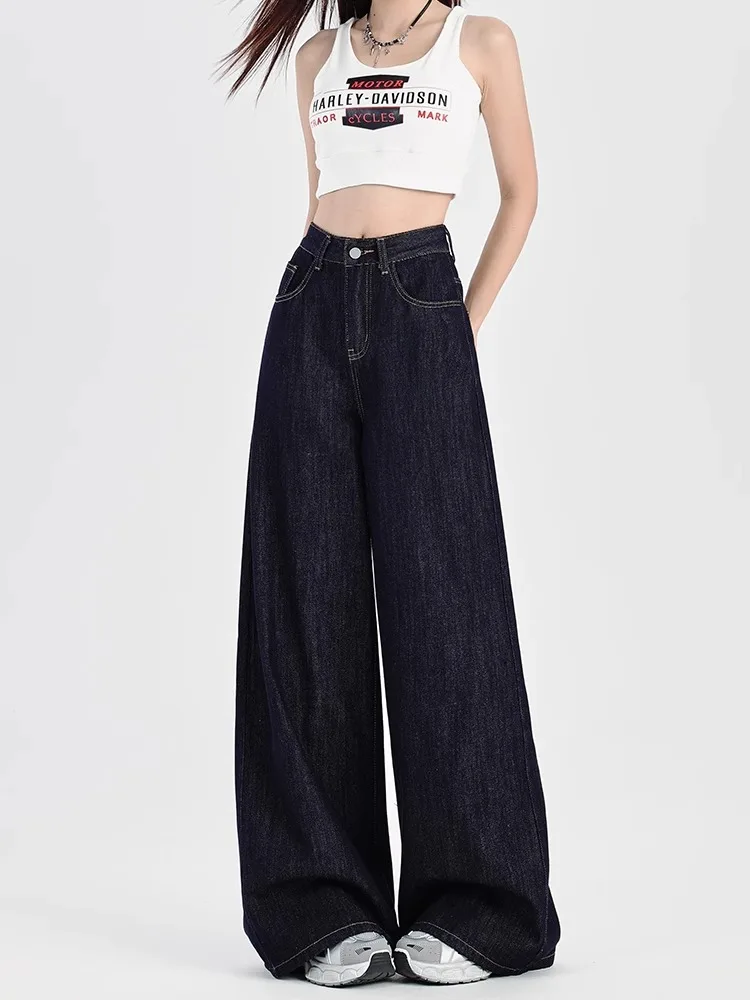 Retro Wide Leg Denim Jeans Women's Deep Blue High Waist Loose Fitting Floor Length Pants Spring Summer New Style Slimming Effect
Retro Wide Leg Denim Jeans Women's Deep Blue High Waist Loose Fitting Floor Length Pants Spring Summer New Style Slimming Effect