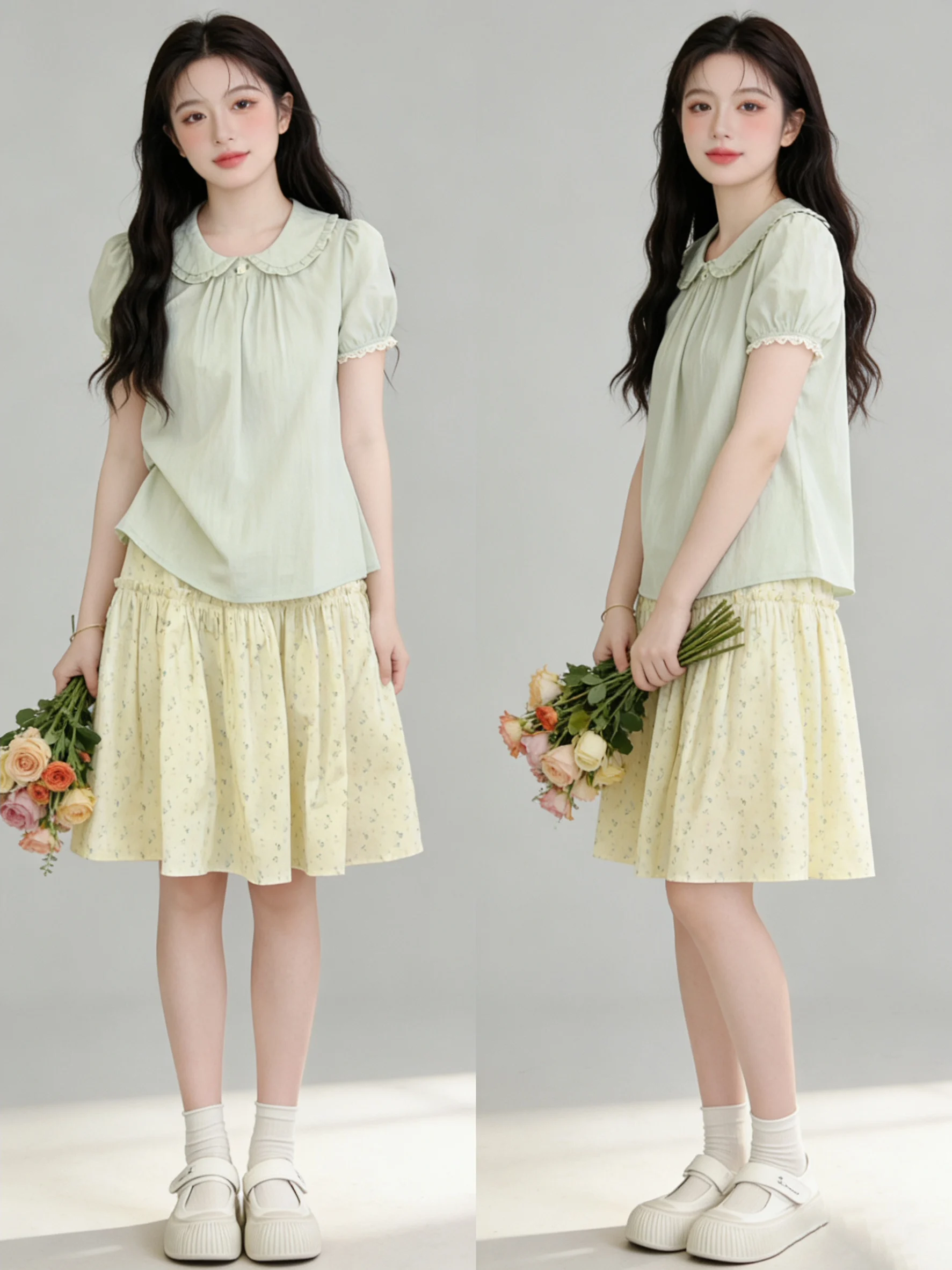 Summer Freshness Short Sleeve Doll Collar Shirt And High Waist Floral Skirt Set Women's Fashion Two-Piece Suit Breathable Pol...
Summer Freshness Short Sleeve Doll Collar Shirt And High Waist Floral Skirt Set Women's Fashion Two-Piece Suit Breathable Pol...